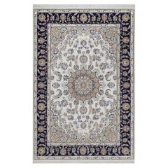 2'2"x3'2" Ivory Nain Flower Design Wool & Silk 250 KPSI Hand Knotted Mat Rug