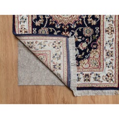2'2"x3'2" Peacock Blue Nain Wool & Silk Hand Knotted Mat Small Oriental Rug