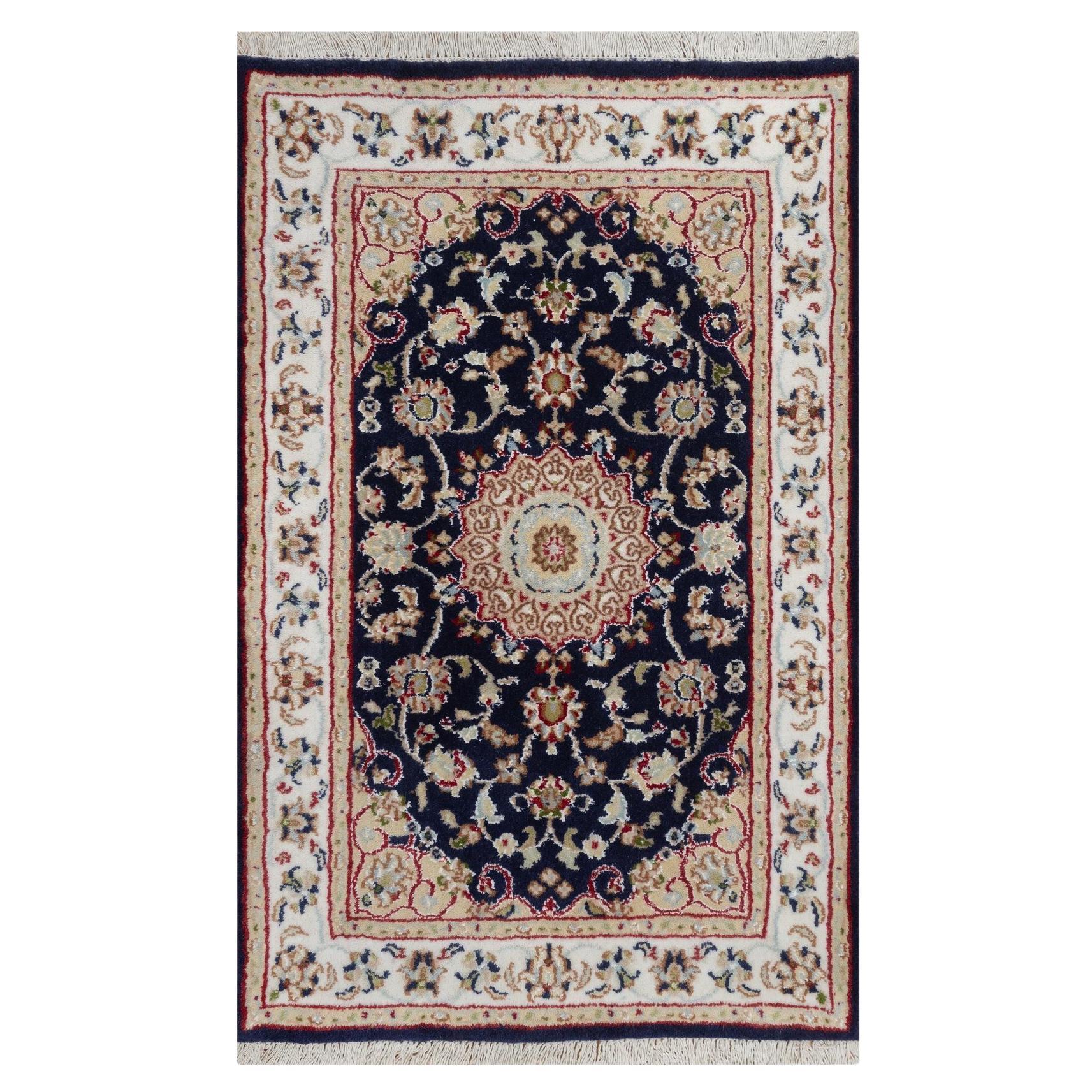 2
2"x3
2" Peacock Blue Nain Wool 
Silk Hand Knotted Mat Small Oriental Rug