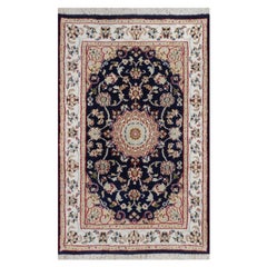 2
2"x3
2" Peacock Blue Nain Wool 
Silk Hand Knotted Mat Small Oriental Rug