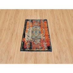 2'2 "x3'2" Rot & Schwarz Weicher Flor Handgeknüpft Antiker Osmanischer Orientteppich