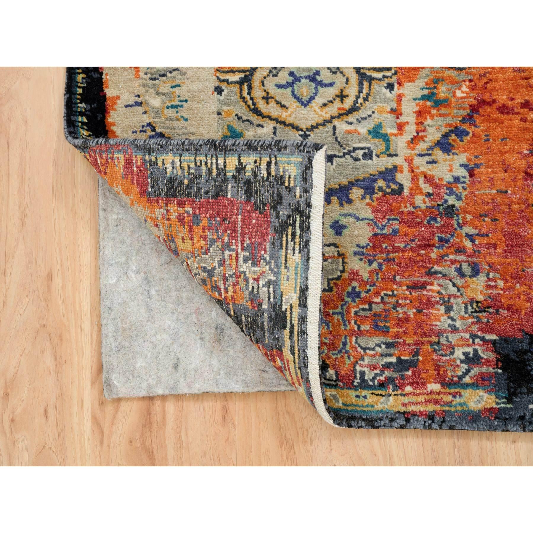 Medievale Tappeto orientale antico a pelo morbido rosso e nero annodato a mano 2'2 