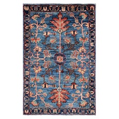 2'2"x3'3" Blue Heriz All Over Design Aryana Collection Hand Knotted Wool Mat Rug
