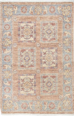 2.2x3.3 ft Hand Knotted Red, Tan, Light Blue and Ivory Turkish Wool Area Rug