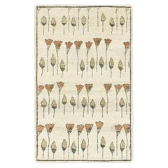 2'2"x3'5" Tan Color Flowers Repetitive Design Hand Knotted Wool Mat Sample Rug