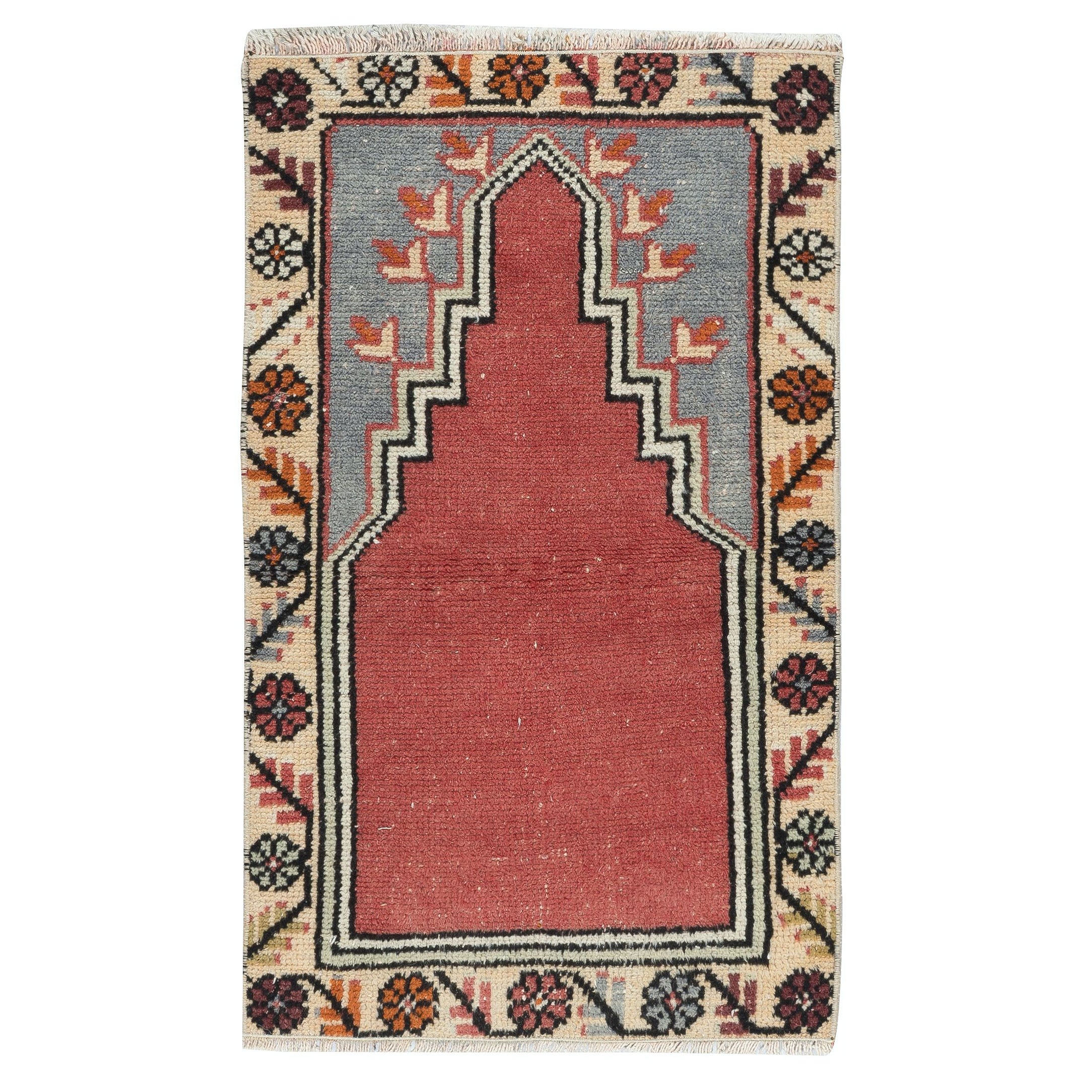 22x36 in Kleinem handgefertigtem Teppich, türkischer Vintage-Gebetteppich, dekorativer Gebetsteppich im Angebot