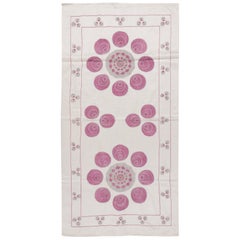 22"x42" 100% Silk Uzbek Wall Hanging, Suzani Embroidered Tapestry in Pink, Cream 22"x42" 100% Silk Uzbek Wall Hanging, Suzani Embroidered Tapestry in Pink, Cream