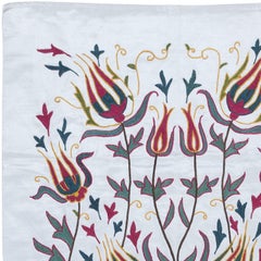 22"x43" Embroidered 100% Silk Wall Hanging, Boho Wall Decor, Handmade Tablecloth