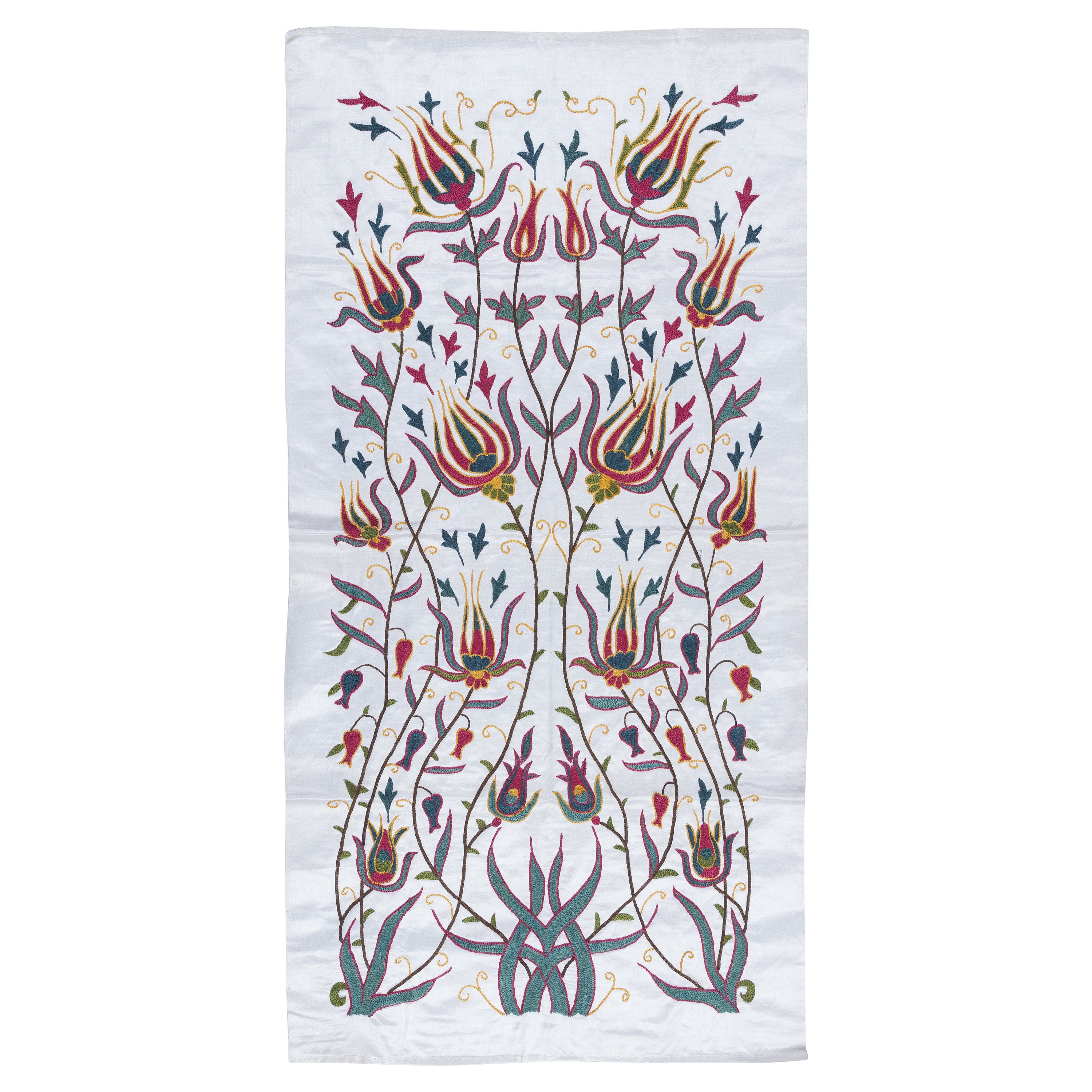 22 "x43" ricamato in 100% seta, decorazione murale boho, tovaglia fatta a mano