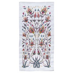 22"x43" Embroidered 100% Silk Wall Hanging, Boho Wall Decor, Handmade Tablecloth