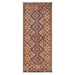 2'2"x5'1" Beige Afghan Andkhoy Geometric Design Hand Knotted Wool Runner Rug