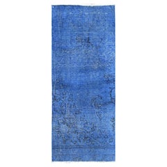 2'2"x5'6" Blue Overdyed Vintage Persian Tabriz Hand Knotted Pure Wool Runner Rug