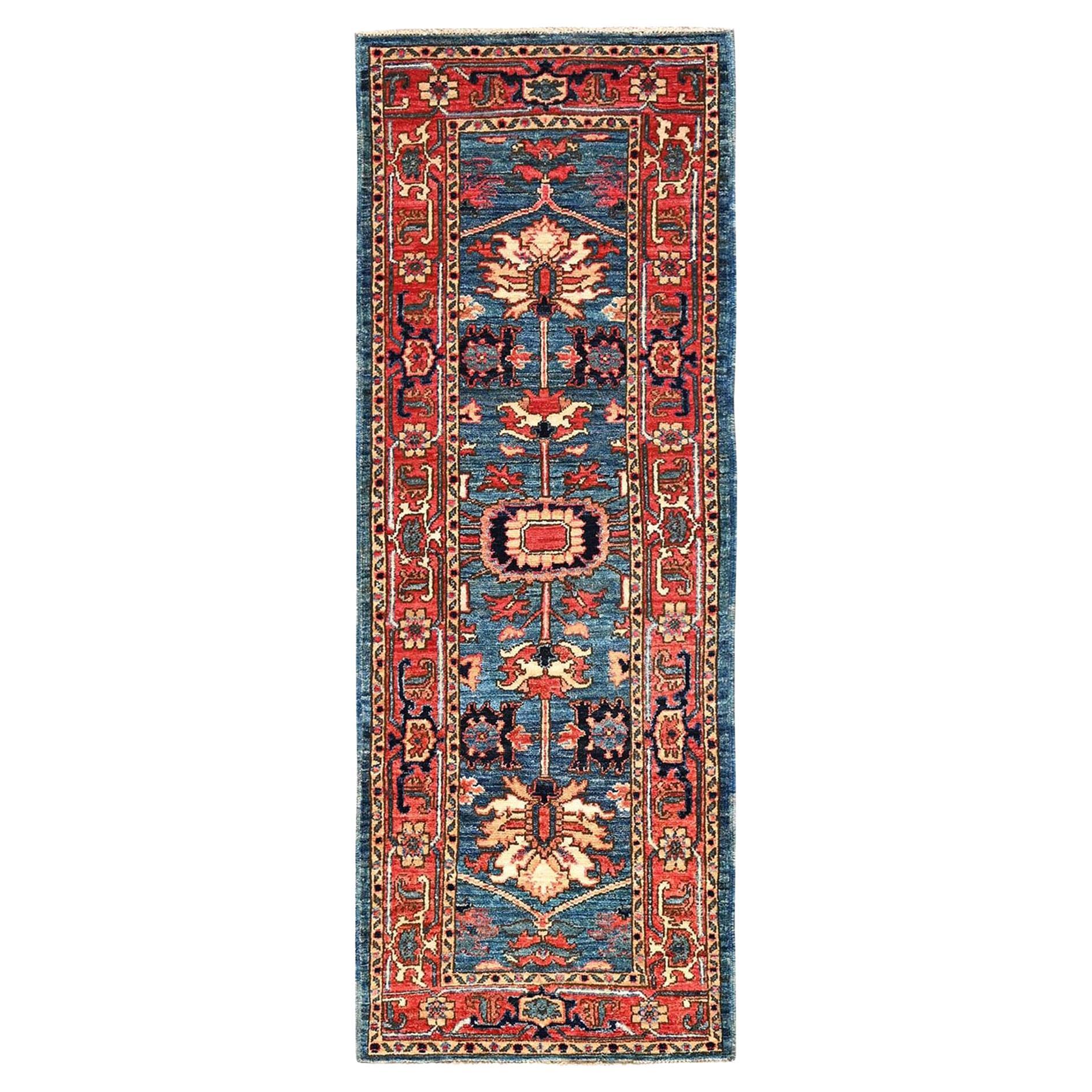 2
2"x6
1" Blue Antiqued Heriz Design Aryana Grade Hand Knotted Wool Runner Rug