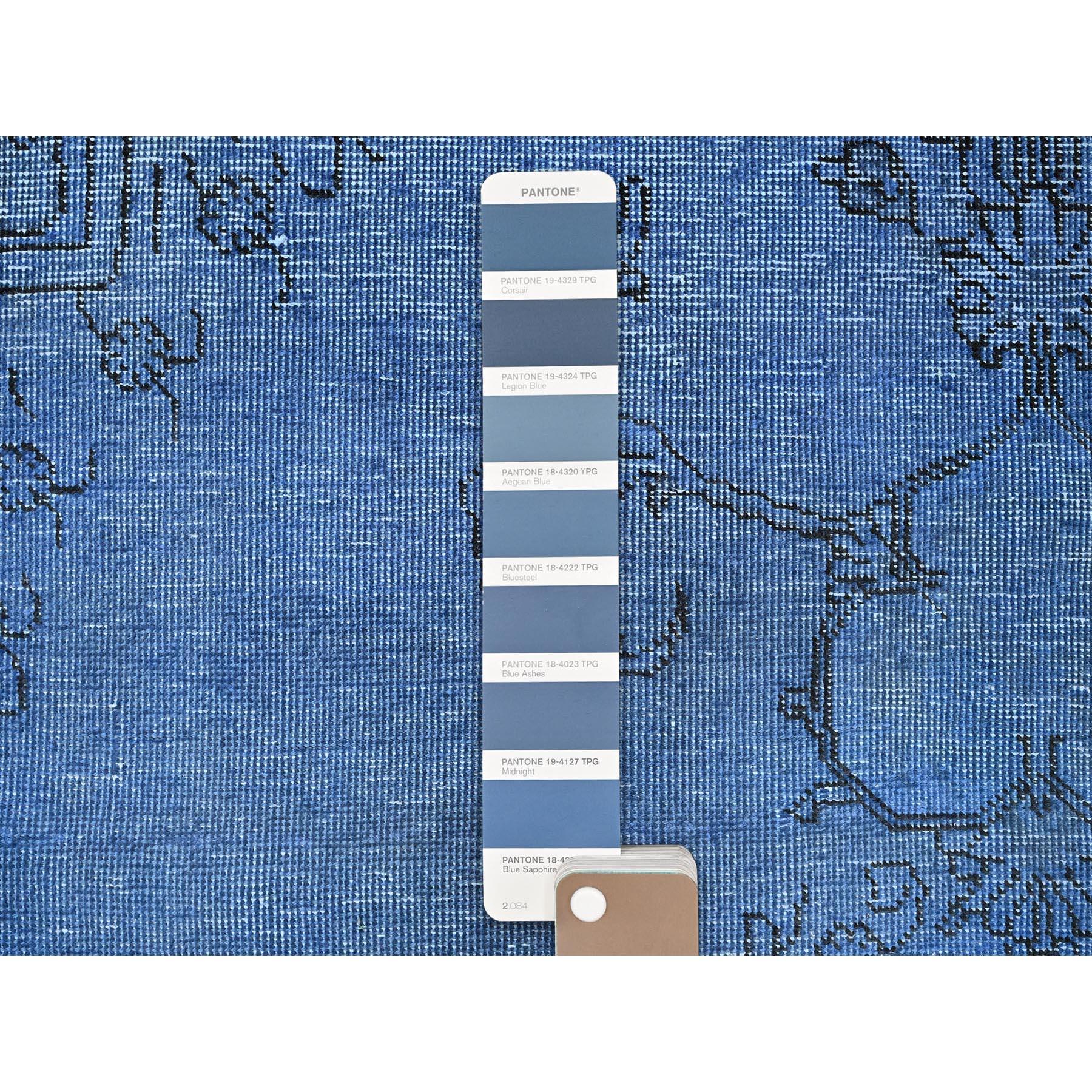 Persiano Tappeto Runner in lana persiano Tabriz vintage sovratinto blu acqua annodato a mano 2'2 