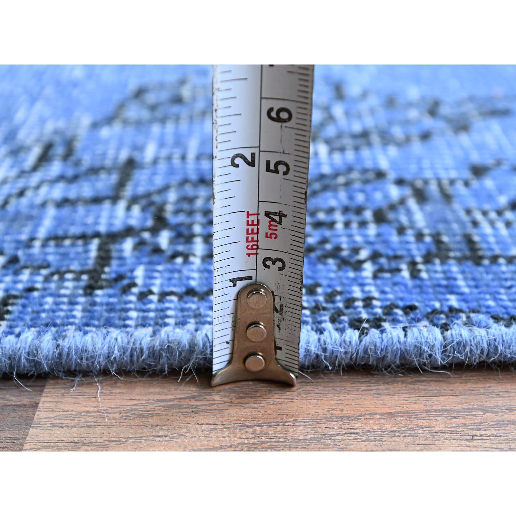 Tappeto Runner in lana persiano Tabriz vintage sovratinto blu acqua annodato a mano 2'2 