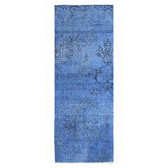 2'2"x6'2" Aqua Blue Overdyed Vintage Persian Tabriz Hand Knotted Wool Runner Rug