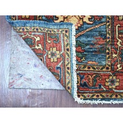 2'2"x6'3" Blue Aryana Collection Heriz Design Hand Knotted Pure Wool Runner Rug