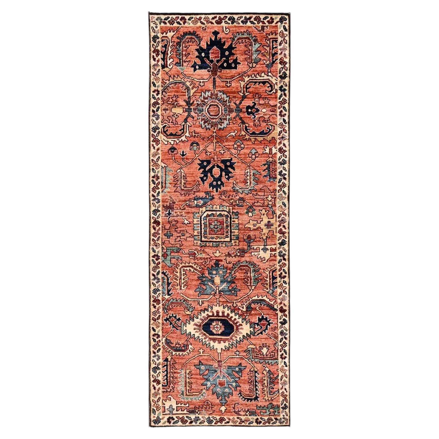 2'2"x6'3" Orange Northwest Persian with Gul Motif Hand Knotted Wool Runner Rug