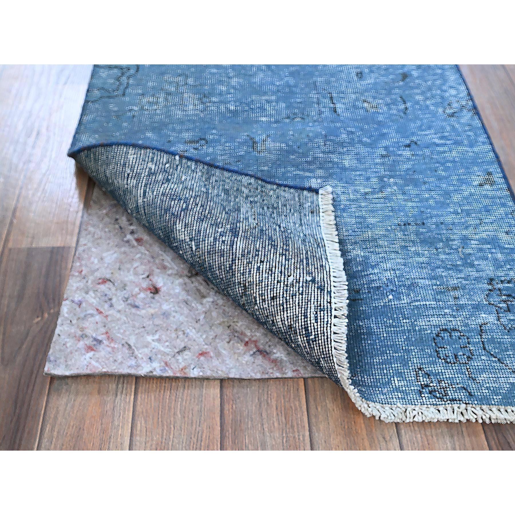 Persiano Tappeto Runner in pura lana Tabriz persiano vintage sovratinto blu 2'2 