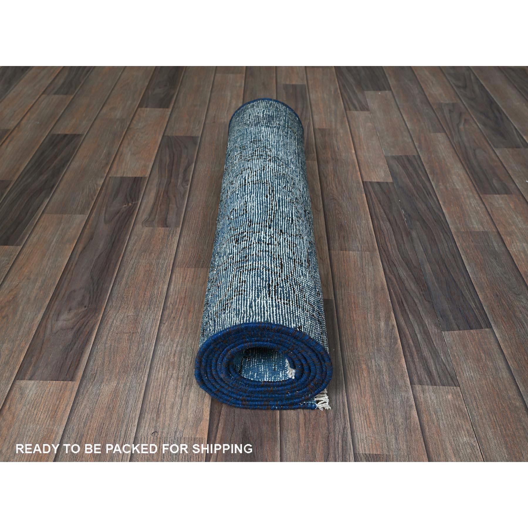Tappeto Runner in pura lana Tabriz persiano vintage sovratinto blu 2'2 