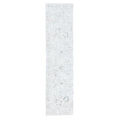 2'2"x9' Link White Fragment Vintage Zoroastrian Tebraz Runner Oriental Rug