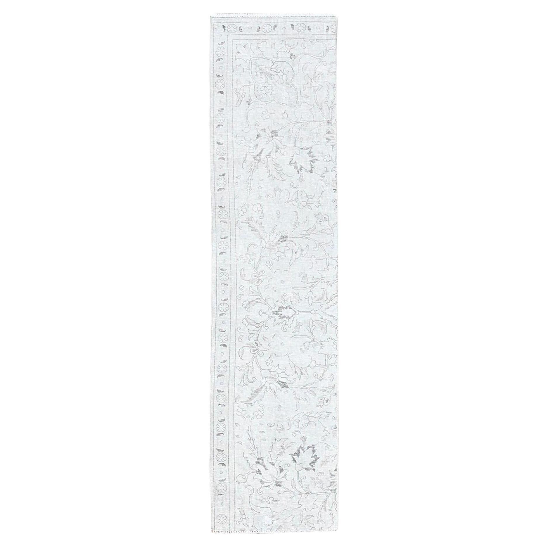 2'2"x9' Link White Hand Knotted Wool Vintage Persian Tabriz Runner Oriental Rug