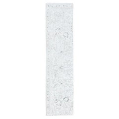 2'2 "x9' Link Alfombra Oriental Blanca Anudada a Mano de Lana Persa Vintage Tabriz Runner