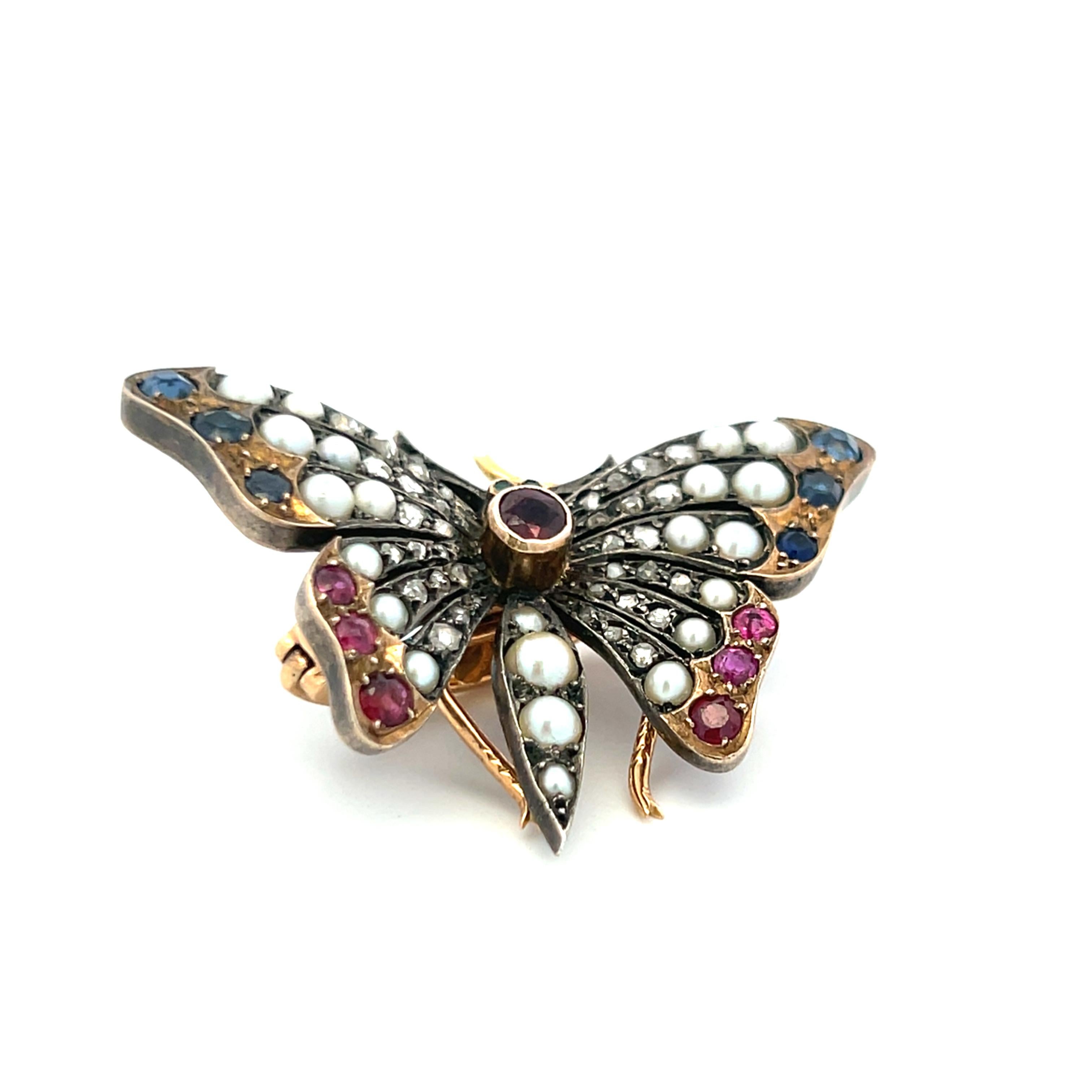 2,3-3,6MM Perle 1,10 Karat Rubin Saphir 0,38 Karat Diamant 18K YG Pin Brosche im Angebot 5