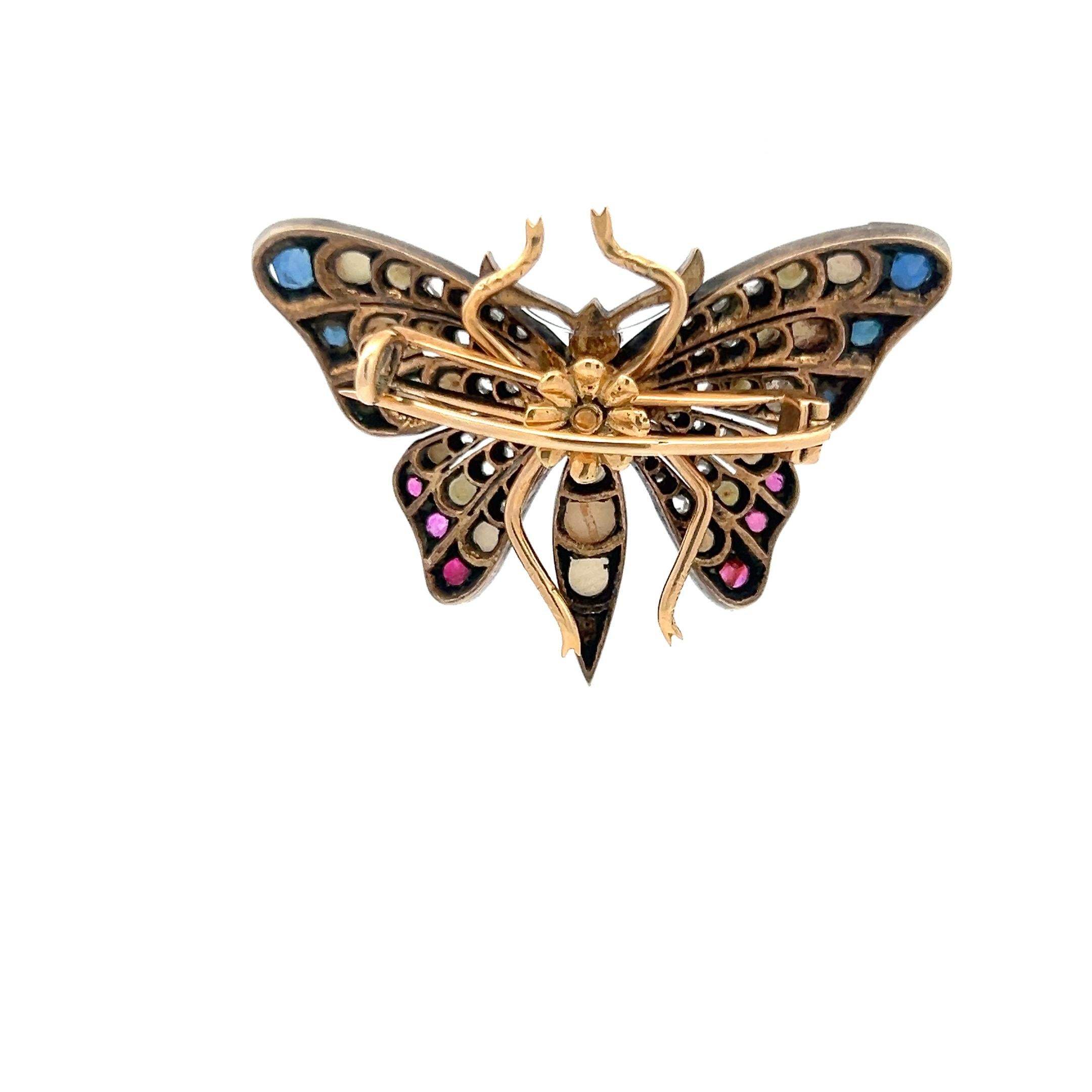 2,3-3,6MM Perle 1,10 Karat Rubin Saphir 0,38 Karat Diamant 18K YG Pin Brosche (Rundschliff) im Angebot