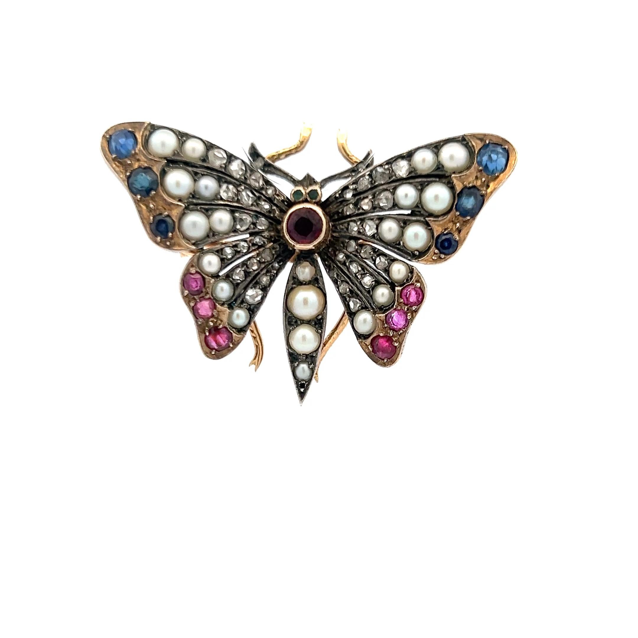 2,3-3,6MM Perle 1,10 Karat Rubin Saphir 0,38 Karat Diamant 18K YG Pin Brosche Damen im Angebot