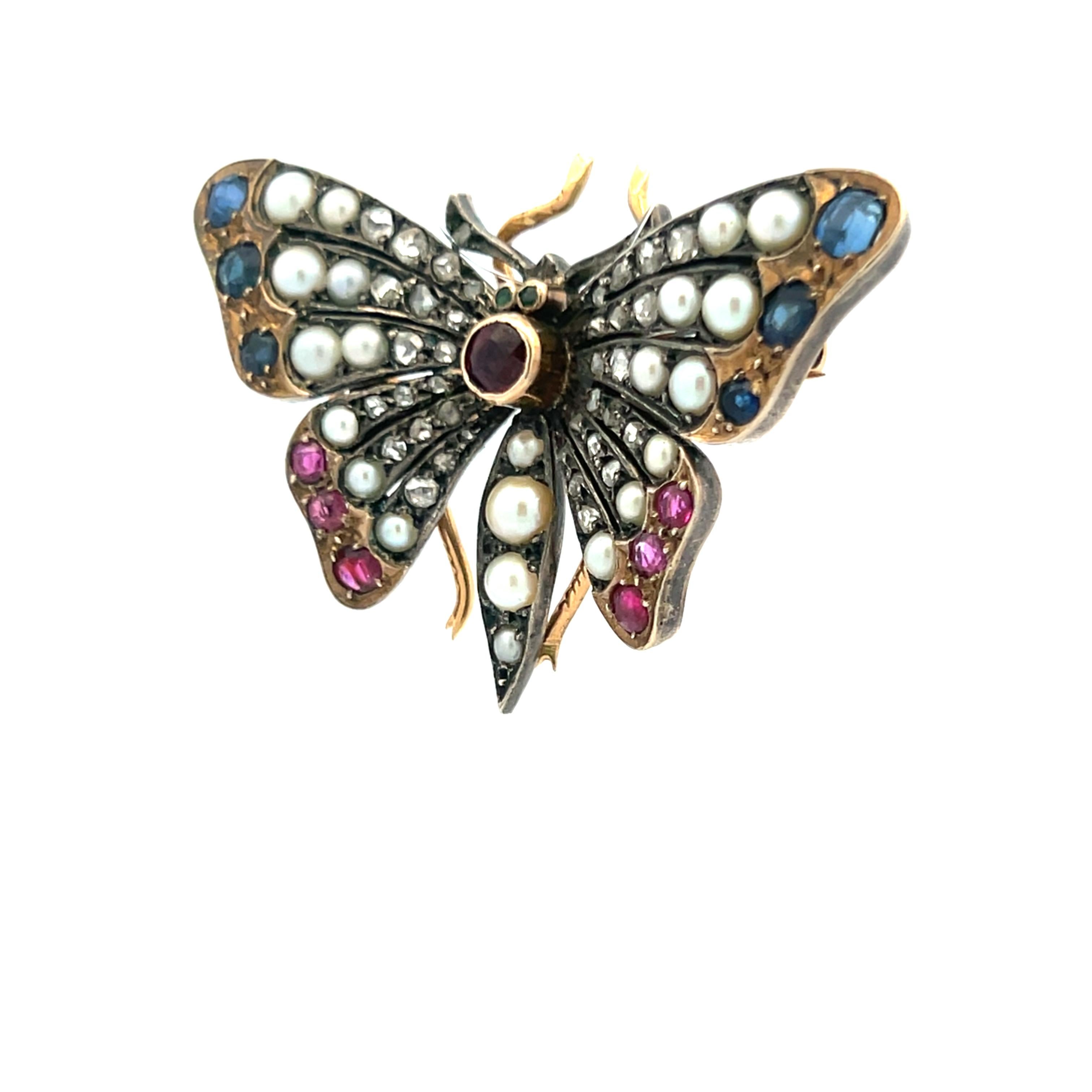 2,3-3,6MM Perle 1,10 Karat Rubin Saphir 0,38 Karat Diamant 18K YG Pin Brosche im Angebot 2