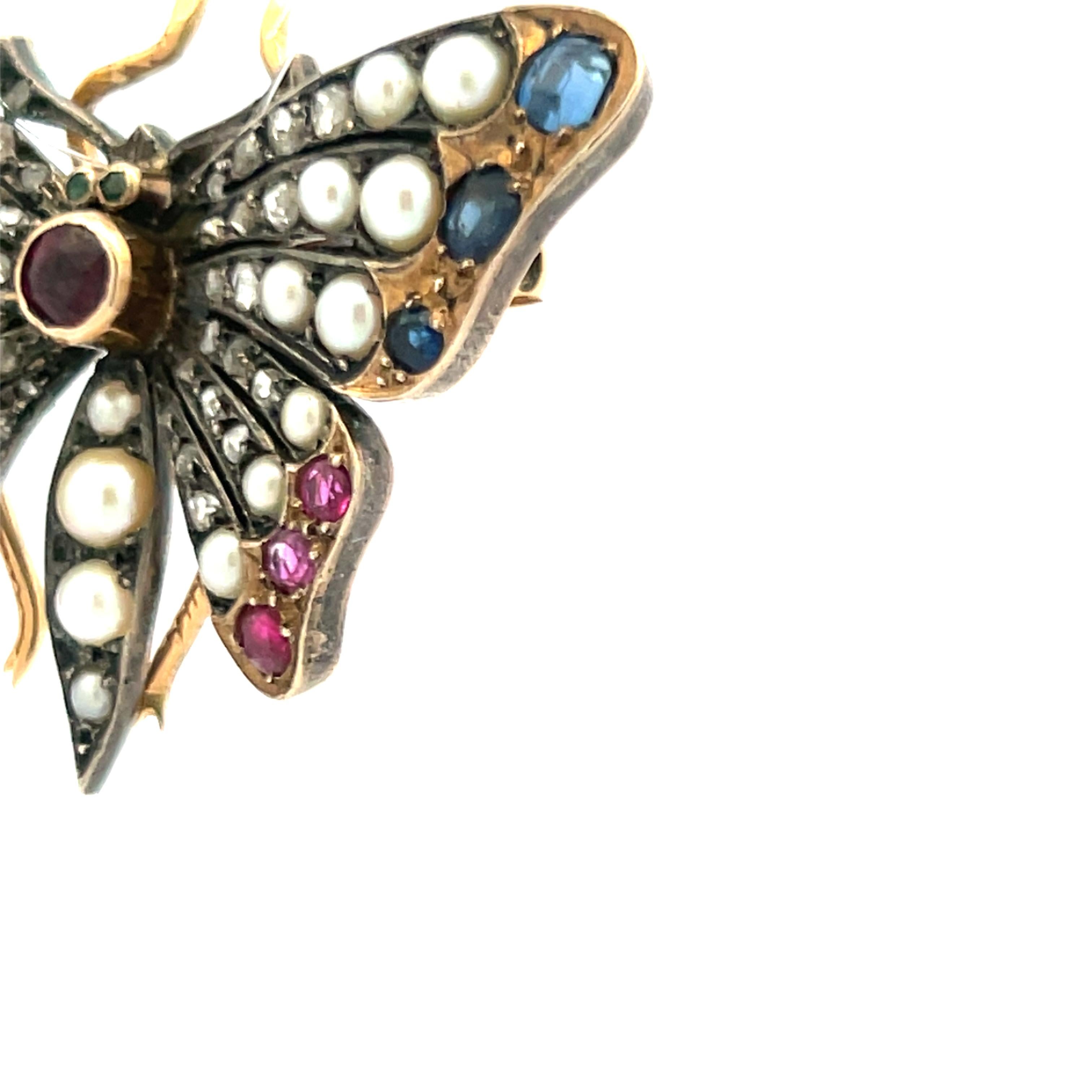 2,3-3,6MM Perle 1,10 Karat Rubin Saphir 0,38 Karat Diamant 18K YG Pin Brosche im Angebot 3