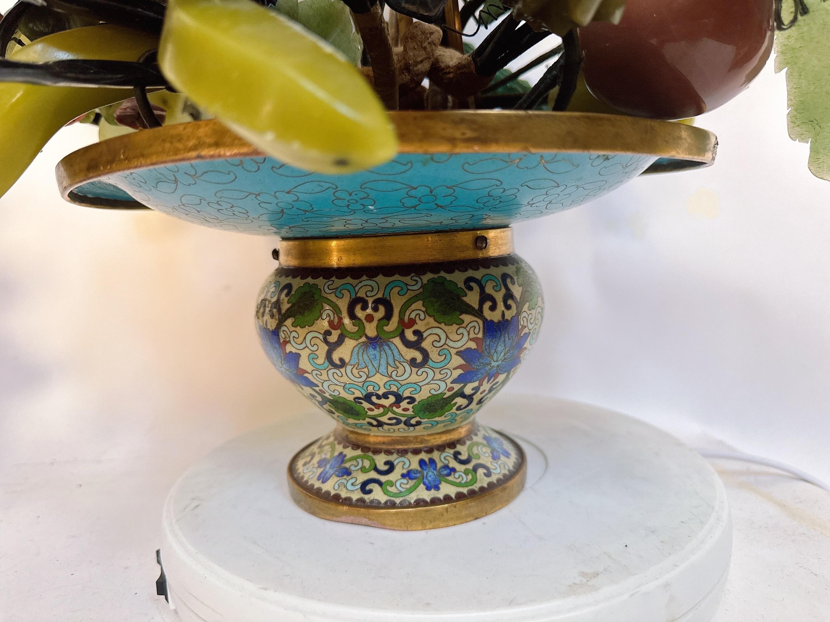 Antique Chinese Jade Bonsai in Gilt Cloisonné Basket Pot For Sale 7