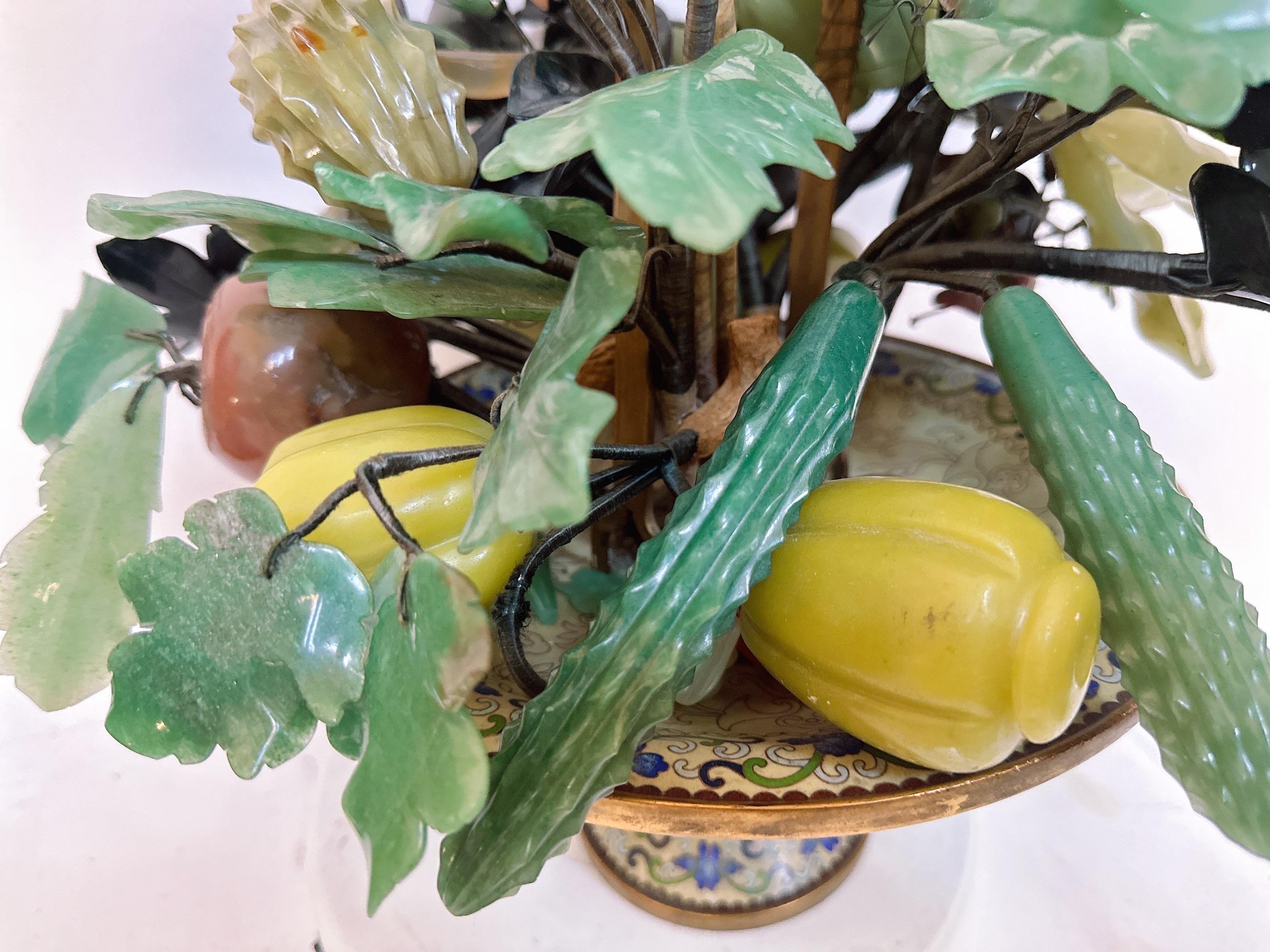 Antique Chinese Jade Bonsai in Gilt Cloisonné Basket Pot For Sale 10