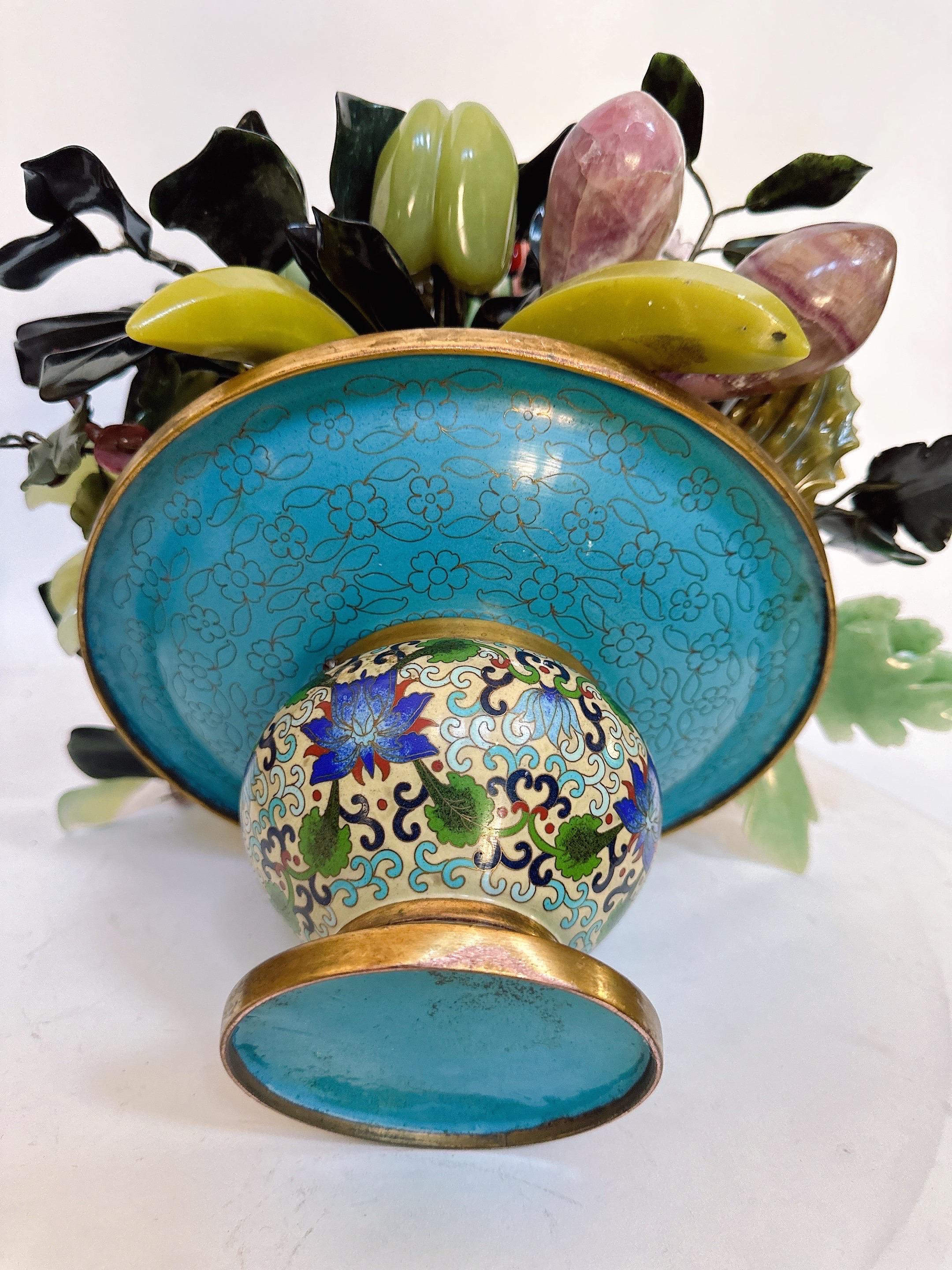 Antique Chinese Jade Bonsai in Gilt Cloisonné Basket Pot For Sale 10