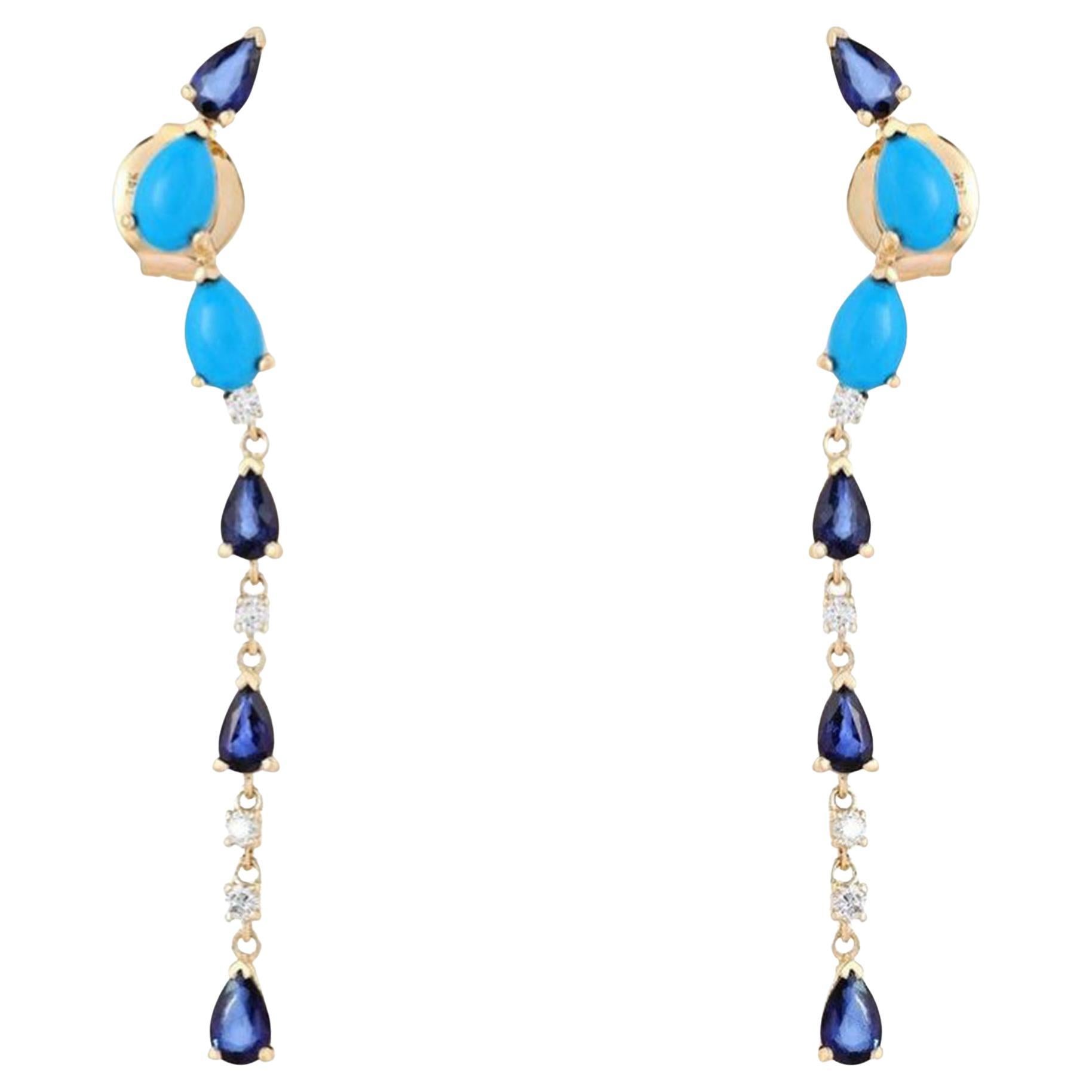 1.80ct Blue Sapphire & Diamond 14K Yellow Gold Drop Earrings