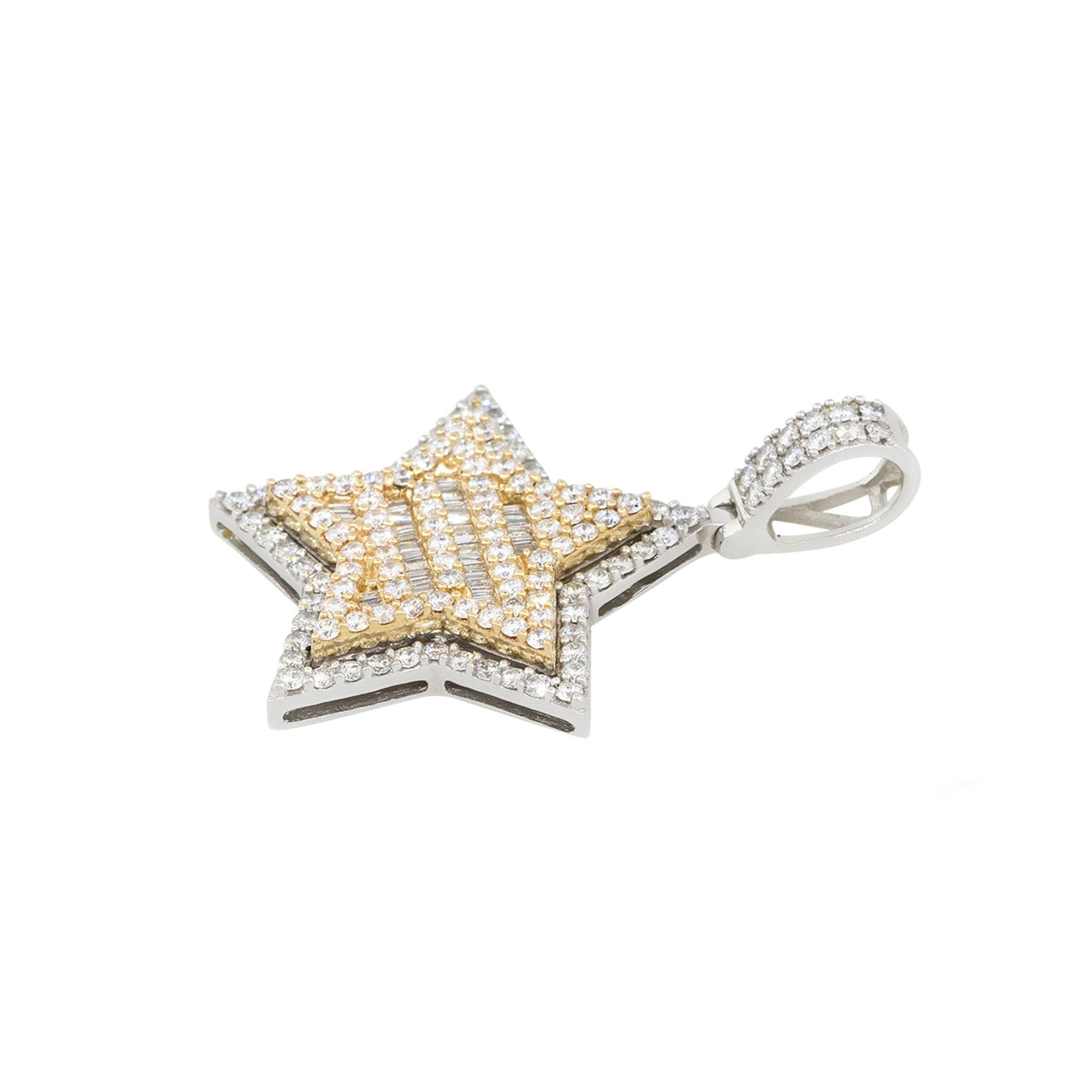 Mixed Cut 2.3 Carat All Diamond Pave Star Pendant 14 Karat in Stock For Sale