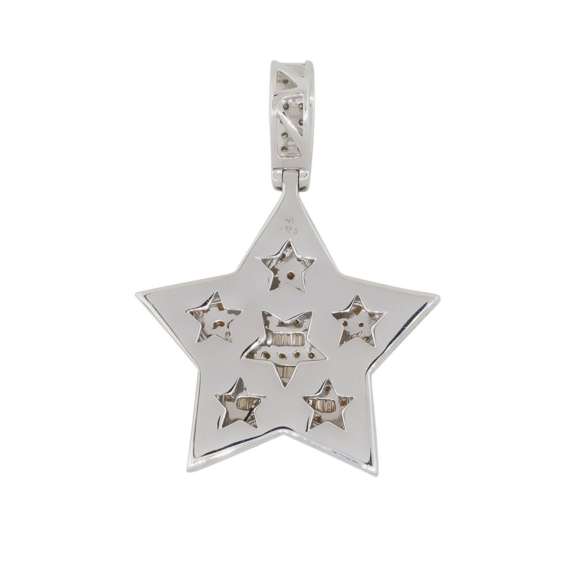 Women's or Men's 2.3 Carat All Diamond Pave Star Pendant 14 Karat in Stock For Sale