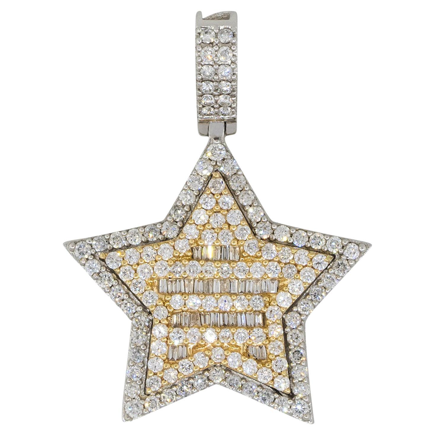 2.3 Carat All Diamond Pave Star Pendant 14 Karat in Stock For Sale
