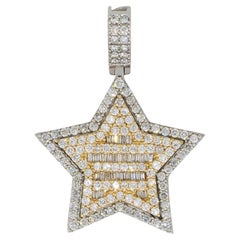 Pendentif étoile en or 14 carats avec pavé de diamants de 2,3 carats, en stock