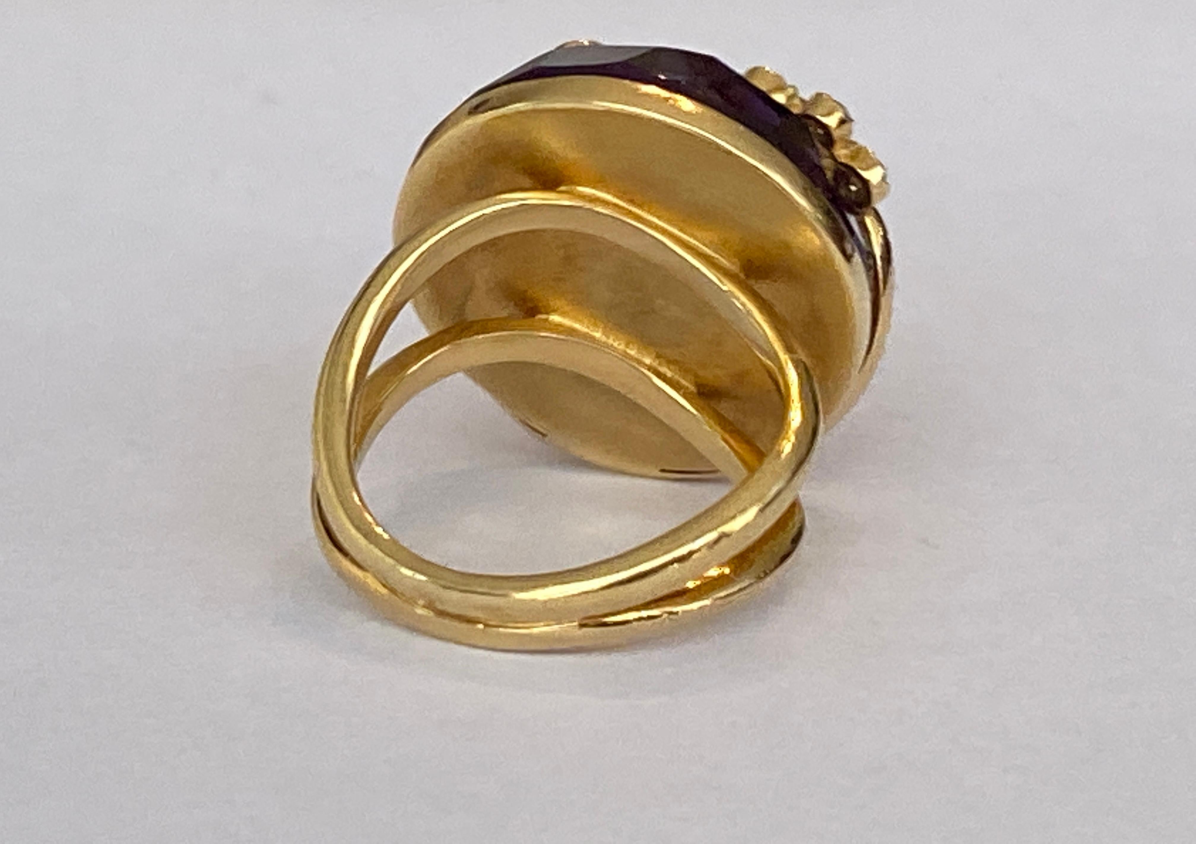 23 Carat Amethyst Cocktail Ring in 18 Karat Yellow Gold with Diamond 4