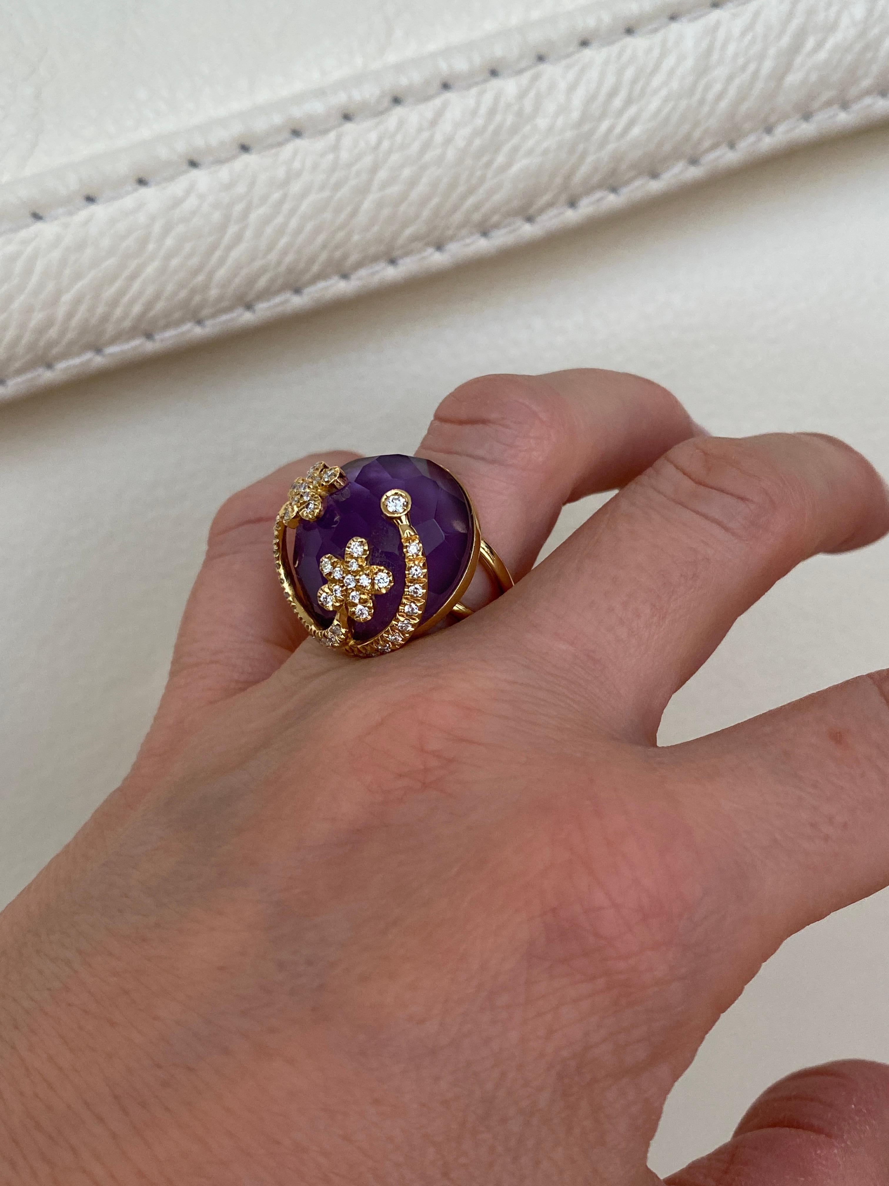 23 Carat Amethyst Cocktail Ring in 18 Karat Yellow Gold with Diamond 5
