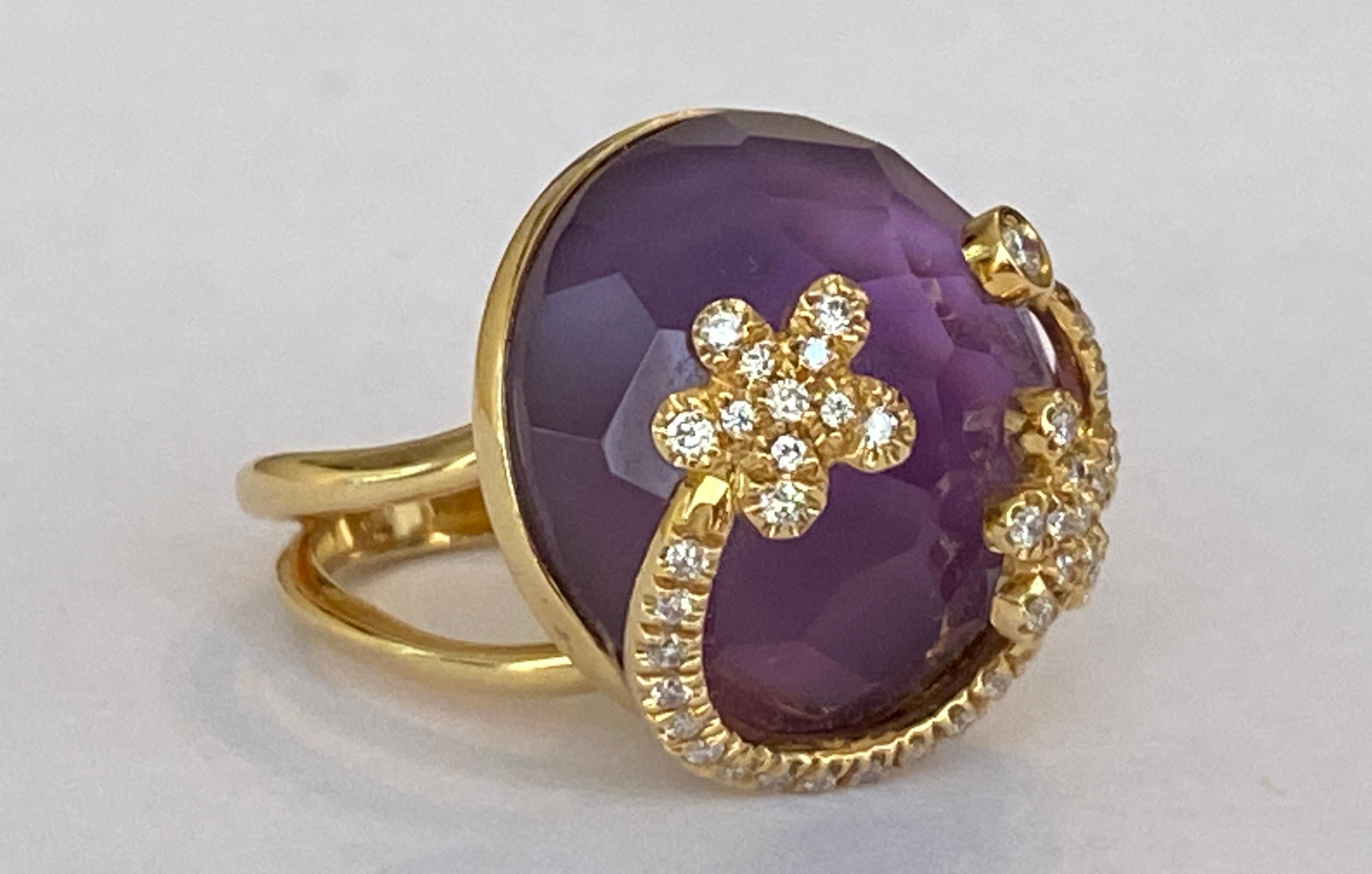 23 Carat Amethyst Cocktail Ring in 18 Karat Yellow Gold with Diamond In Excellent Condition In AMSTERDAM, NL