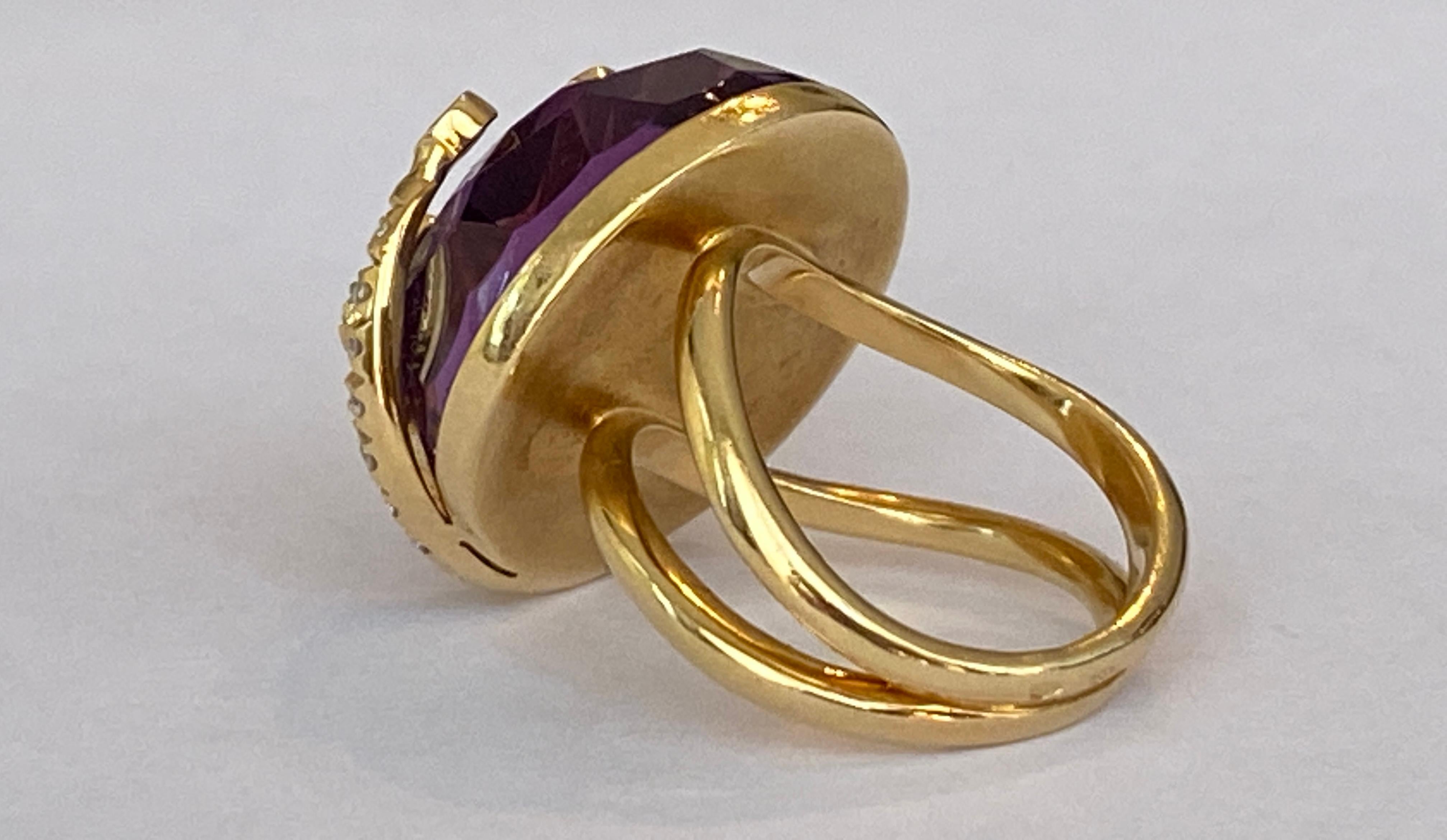 23 Carat Amethyst Cocktail Ring in 18 Karat Yellow Gold with Diamond 2