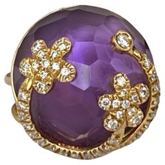 23 Carat Amethyst Cocktail Ring in 18 Karat Yellow Gold with Diamond