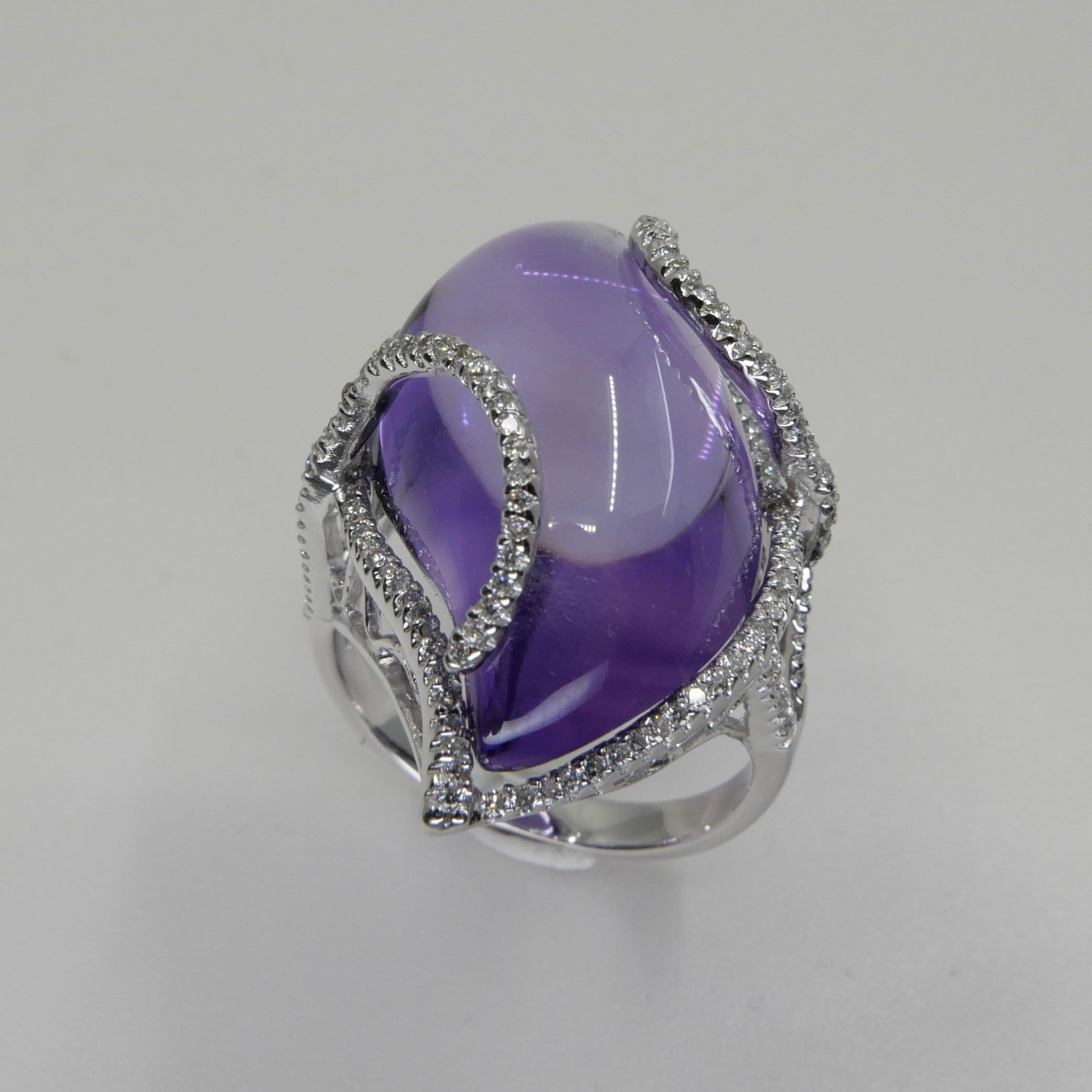 23 Carat Amethyst & Diamond Cocktail Ring. Large Contemporary Statement Ring.    For Sale 5