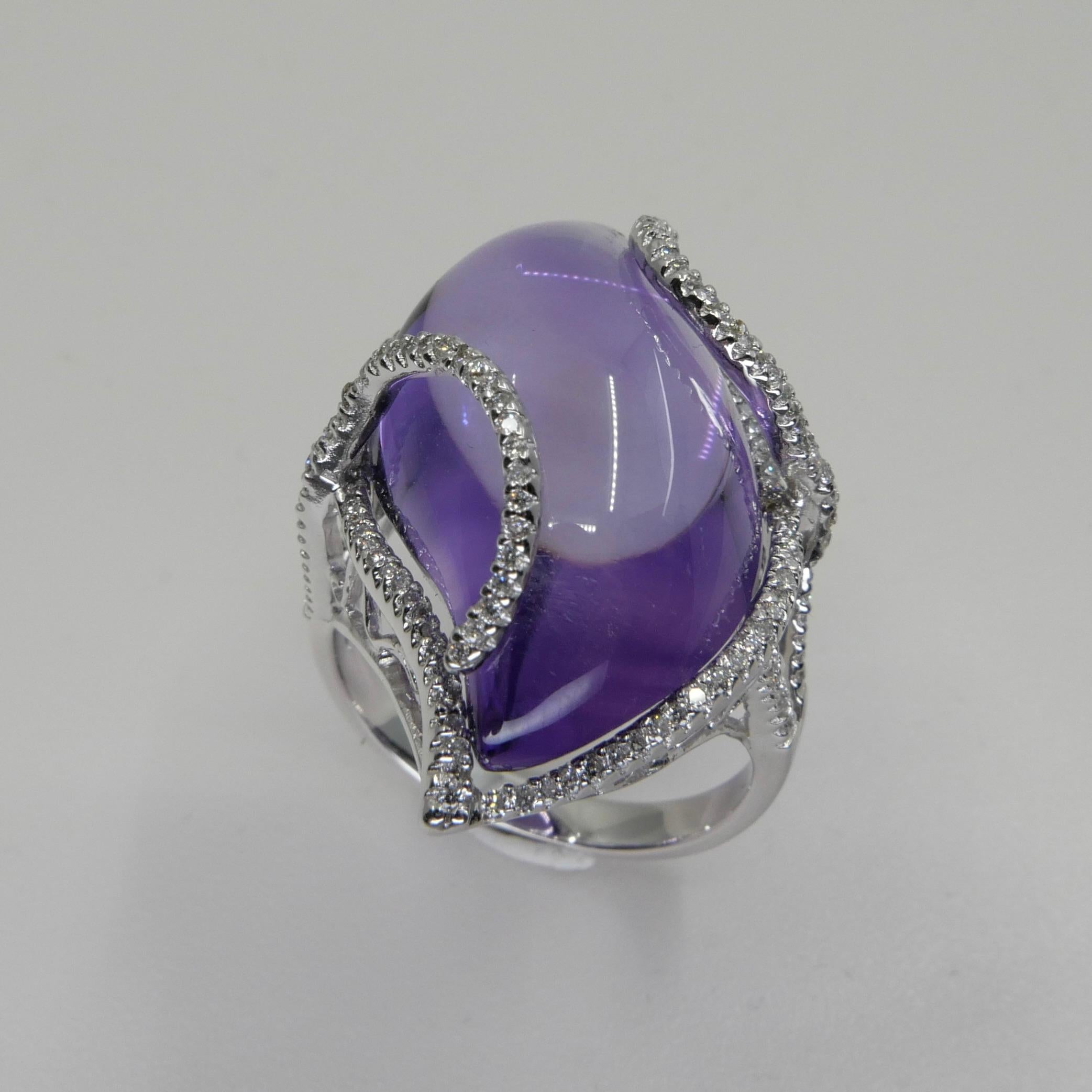 30mm x 18mm Amethyst & Diamond Cocktail Ring. Large Statement Ring. For Sale 4