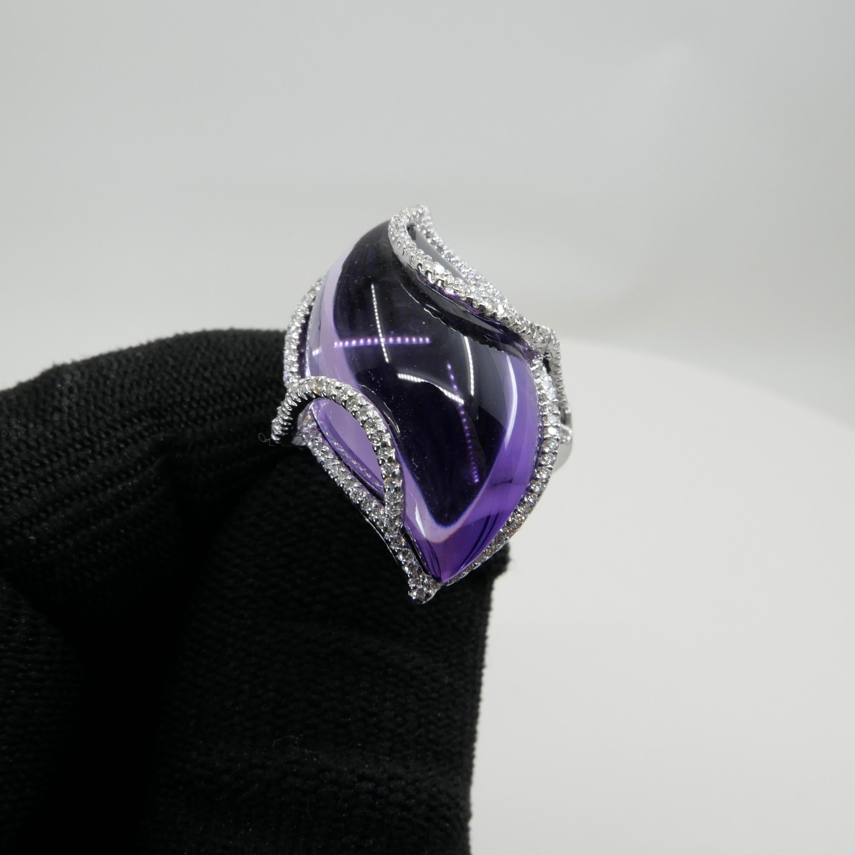 30mm x 18mm Amethyst & Diamond Cocktail Ring. Large Statement Ring. For Sale 5