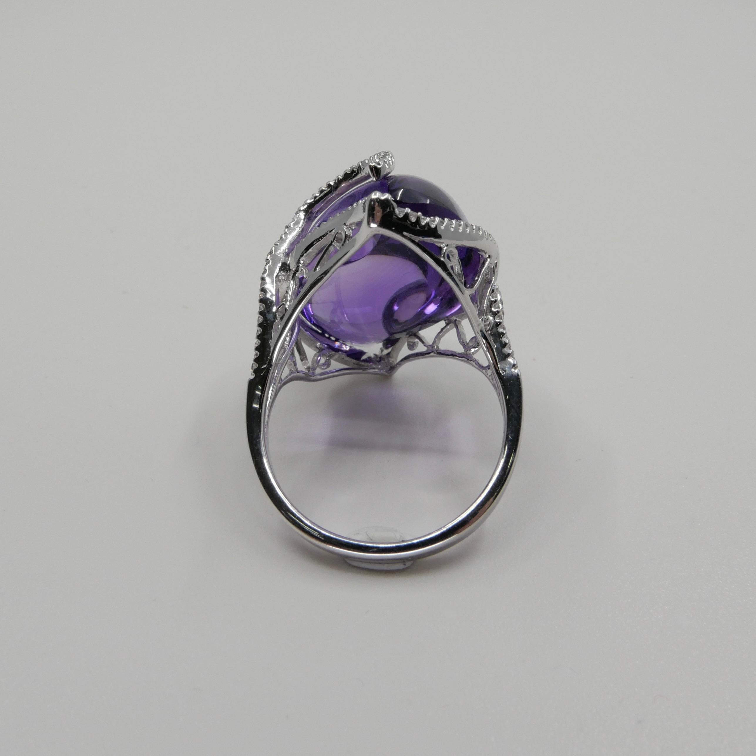 23 Carat Amethyst & Diamond Cocktail Ring. Large Contemporary Statement Ring.    For Sale 9
