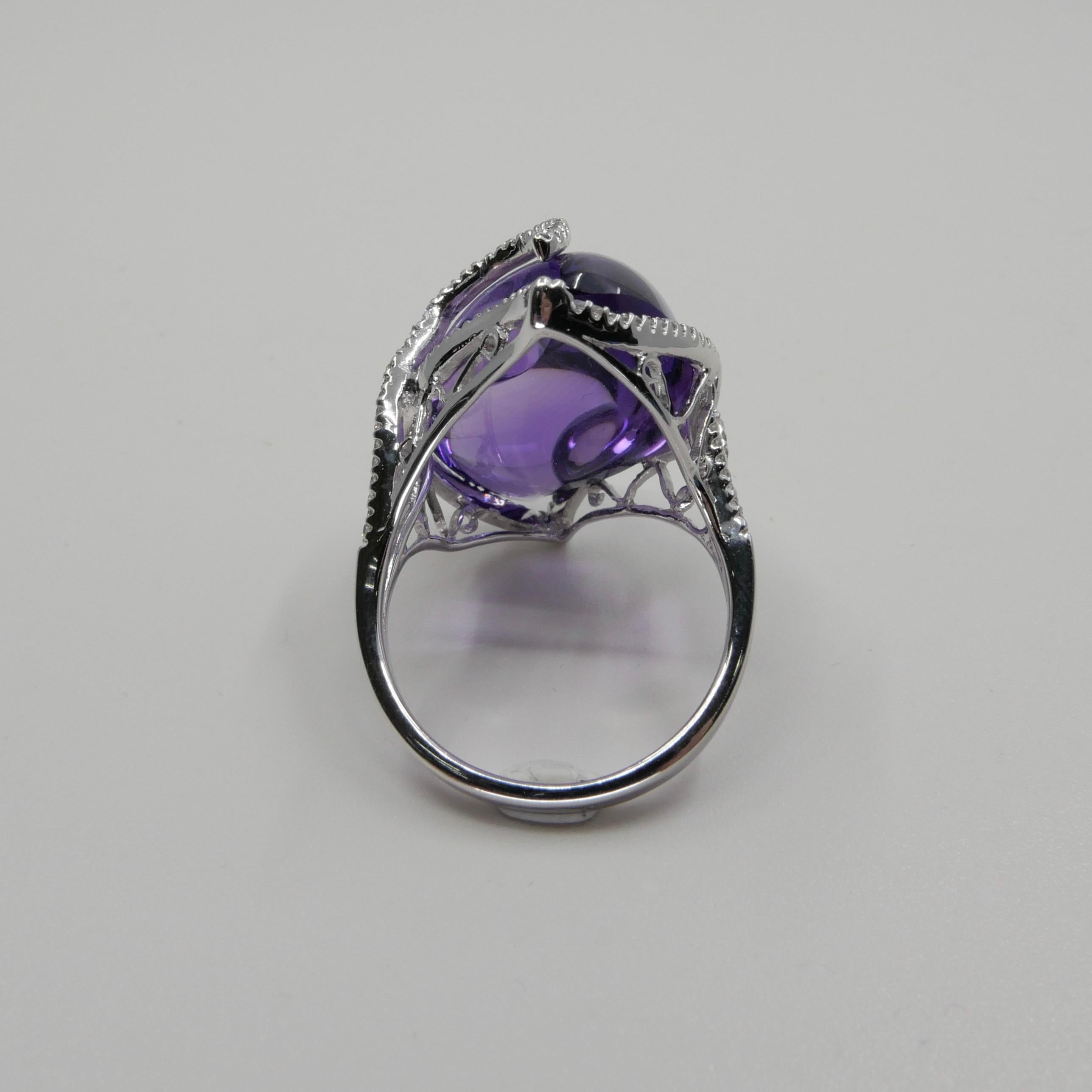 30mm x 18mm Amethyst & Diamond Cocktail Ring. Large Statement Ring. For Sale 8